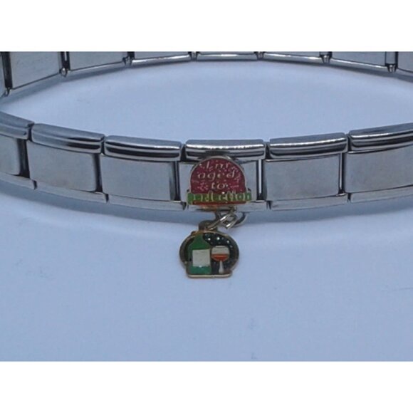 Bracelet Pugster Italian Charm Says Aged to Perfection Wine Glass Bottle - Picture 3 of 12